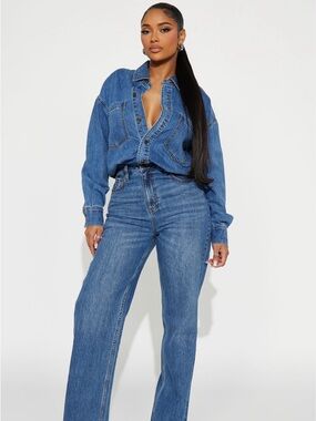 Fashion Nova Blue Denim Jumpsuit Romper